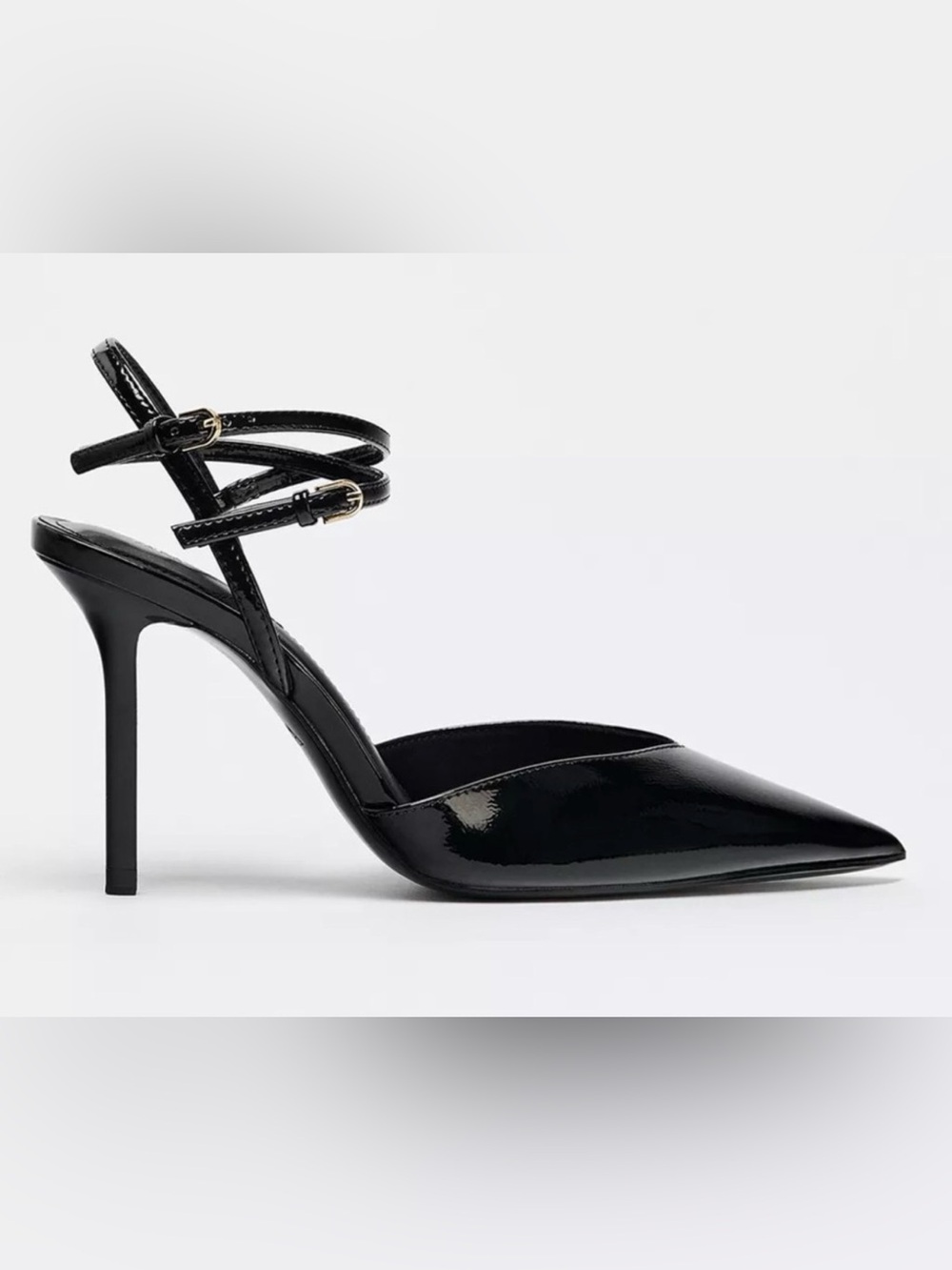 Zara strappy pointy slingback heels, patent finish ankle strap. - Picture 4 of 9